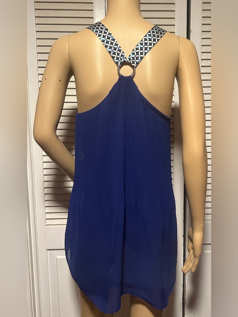 White House Black Market Blue Satin Strappy Racerback Tank Top L